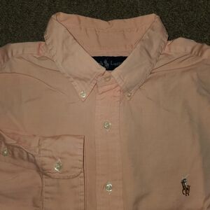 Ralph Lauren Oxford Button Down Mens 17 32/33 Long Sleeve Peach/pink Classic Fit